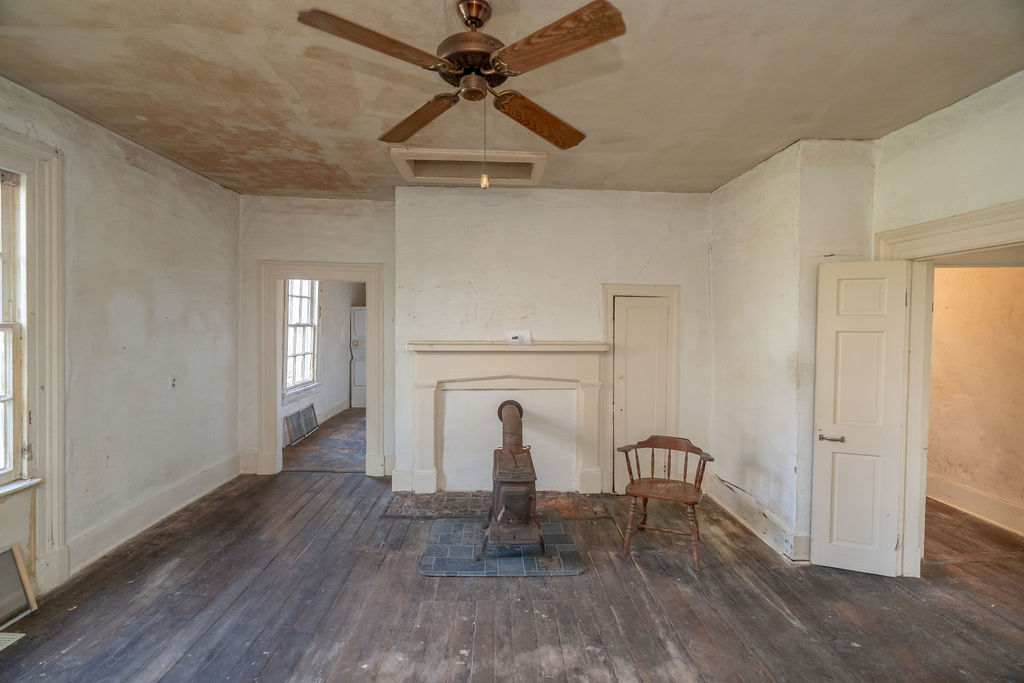 Fishback House dining room with woodstove